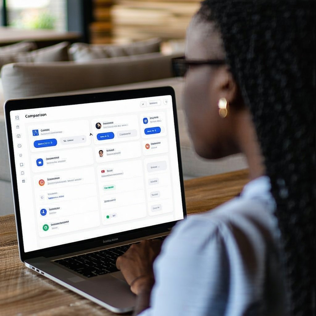 a working professional analyzes the cost of software on her laptop